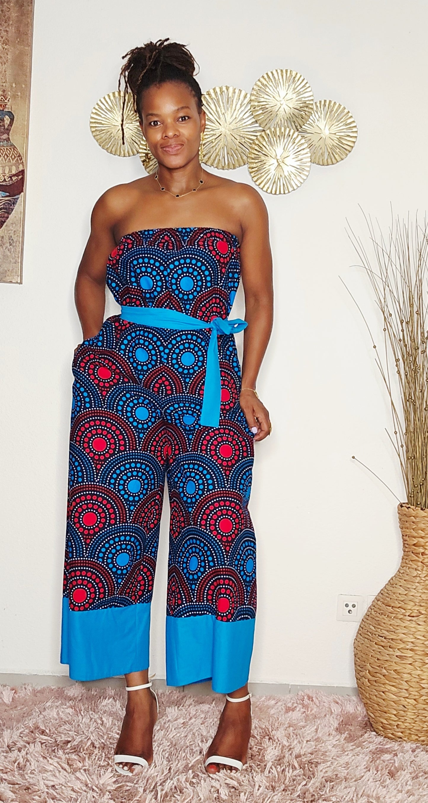 Ensemble combi pantalon et kimono bleu