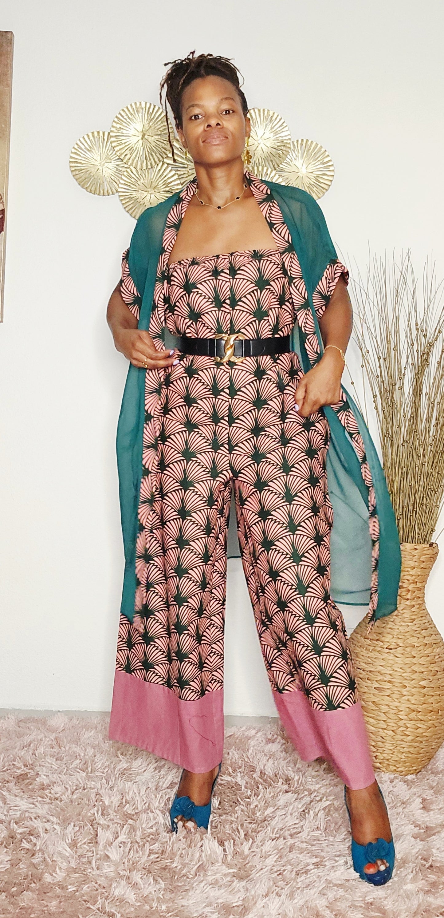 Ensemble combi pantalon et Kimono vert