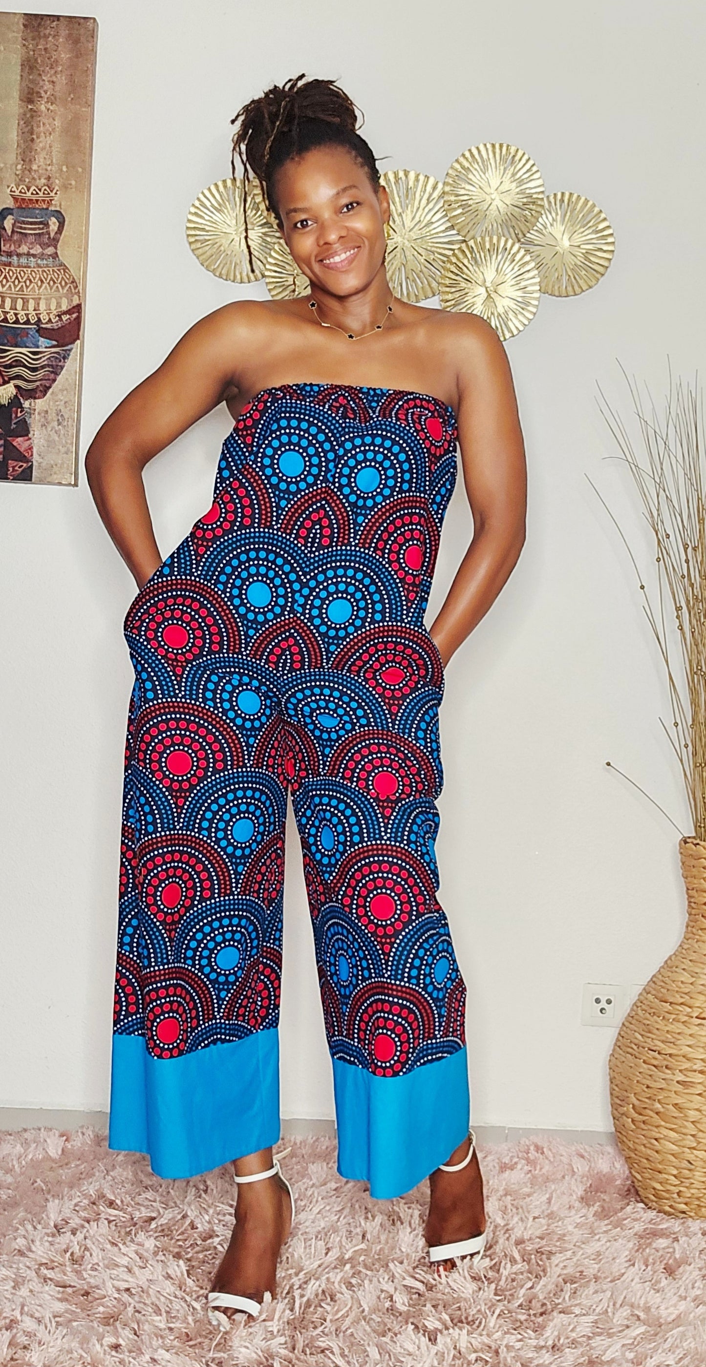 Ensemble combi pantalon et kimono bleu