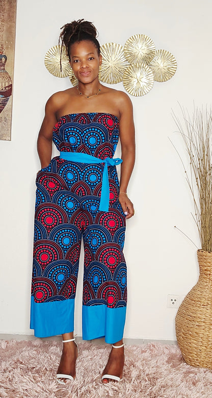 Ensemble combi pantalon et kimono bleu