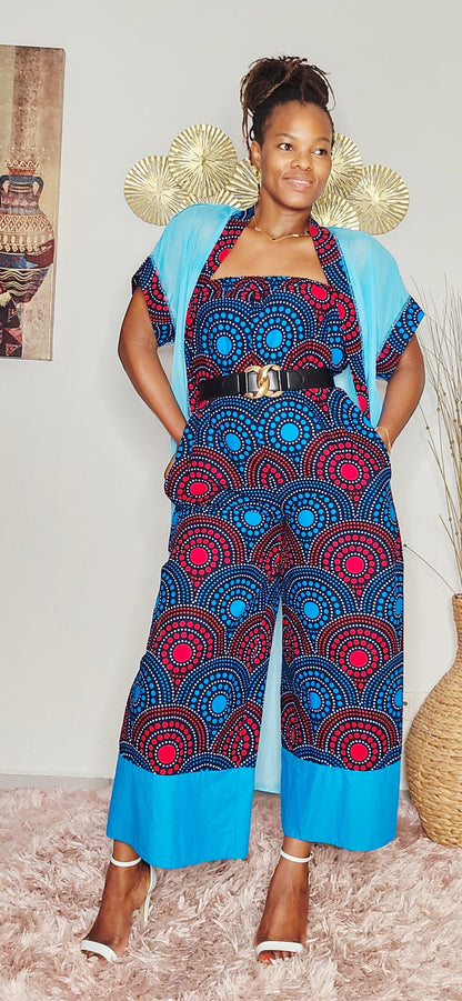 Ensemble combi pantalon et kimono bleu