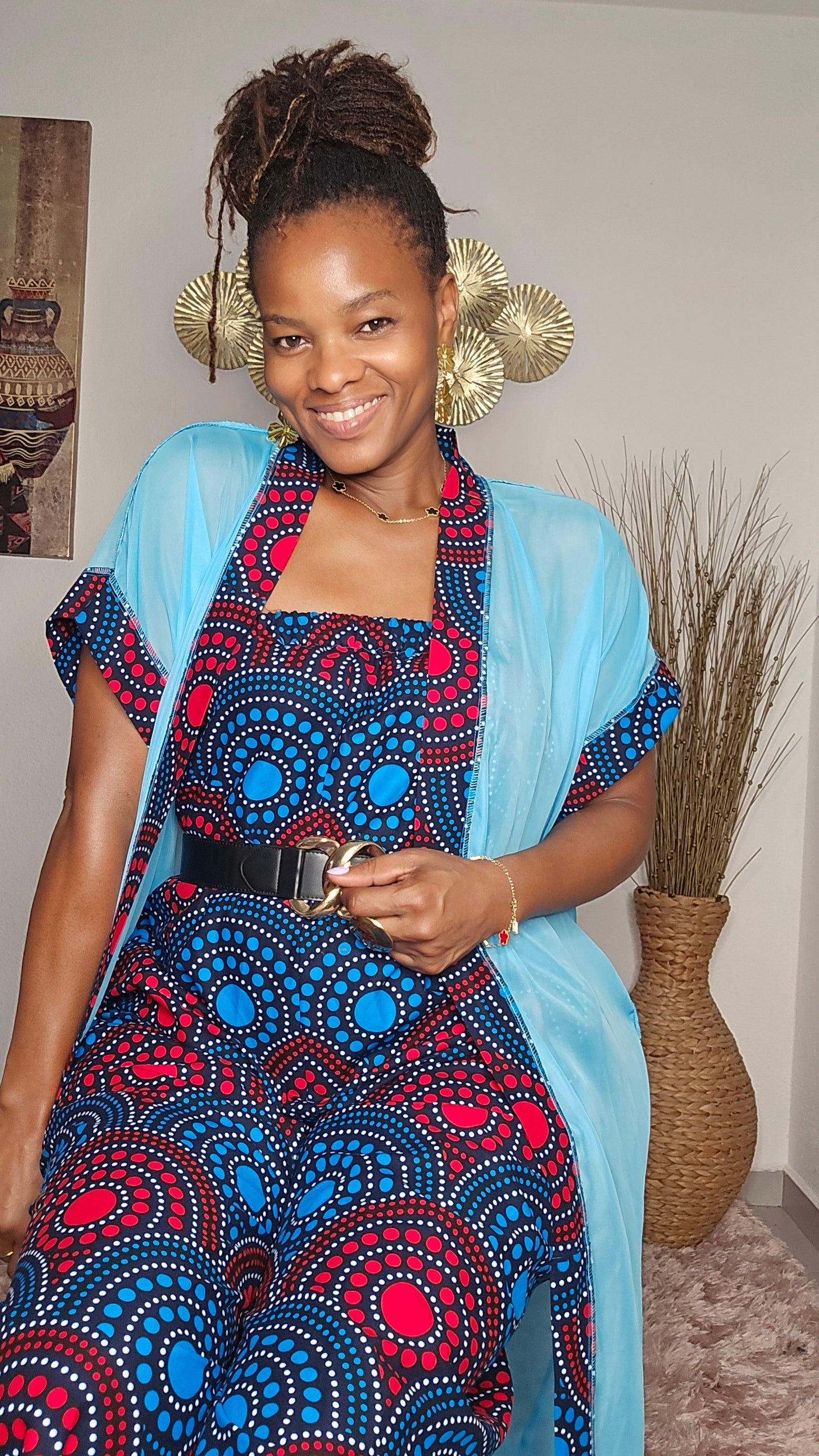 Ensemble combi pantalon et kimono bleu